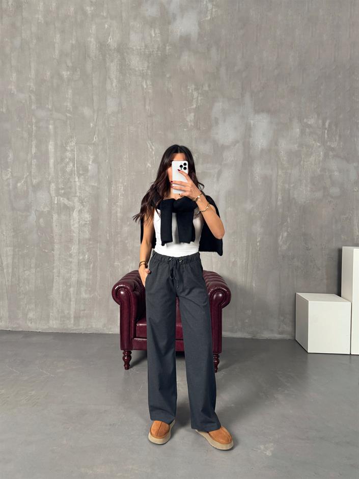 Foris Gri Beli Lastikli Cepli ZR Poliviskon Pantolon