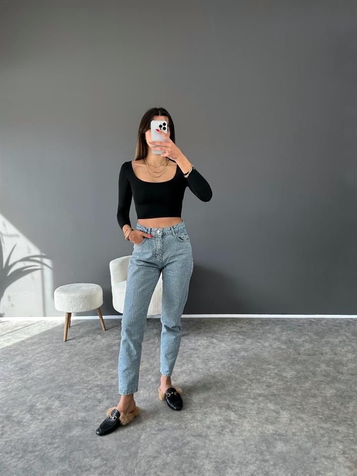 Tasarım Mavi Taşlı Jean 