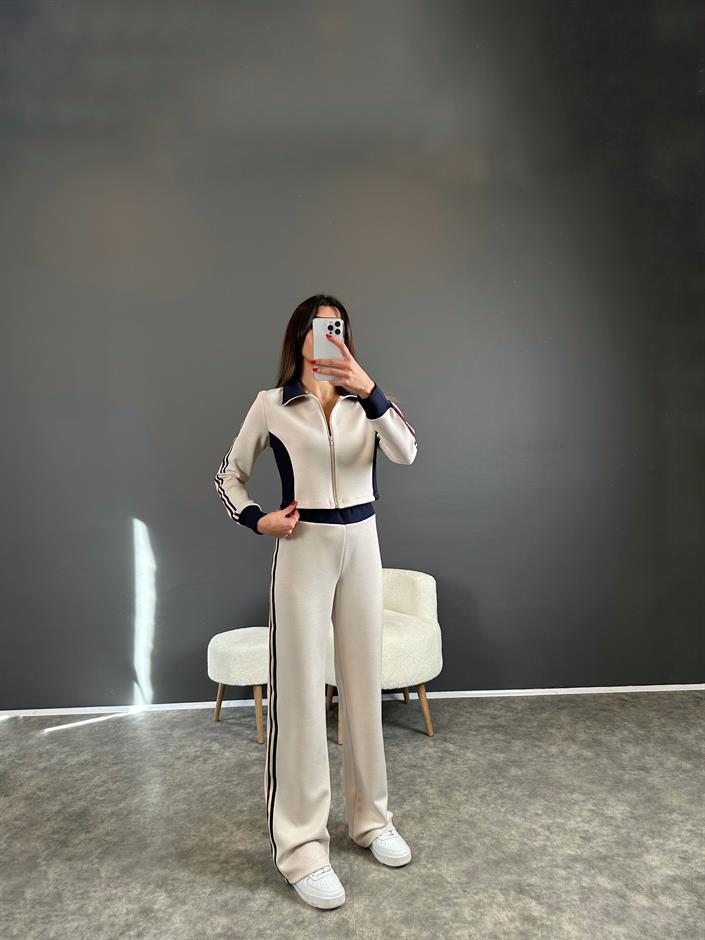 Motta Krem Model Şeritli İkili Takım
