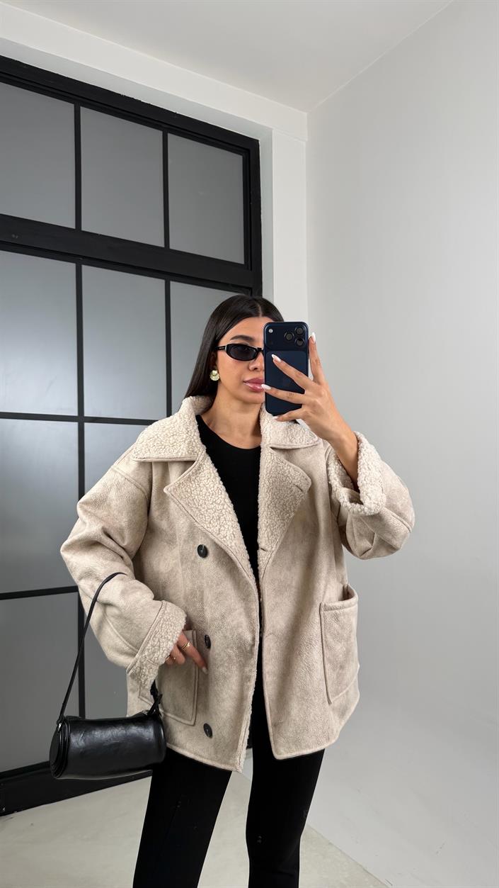 Taş İçi Kürk Detaylı Cepli Süet Mont GAUS-00631