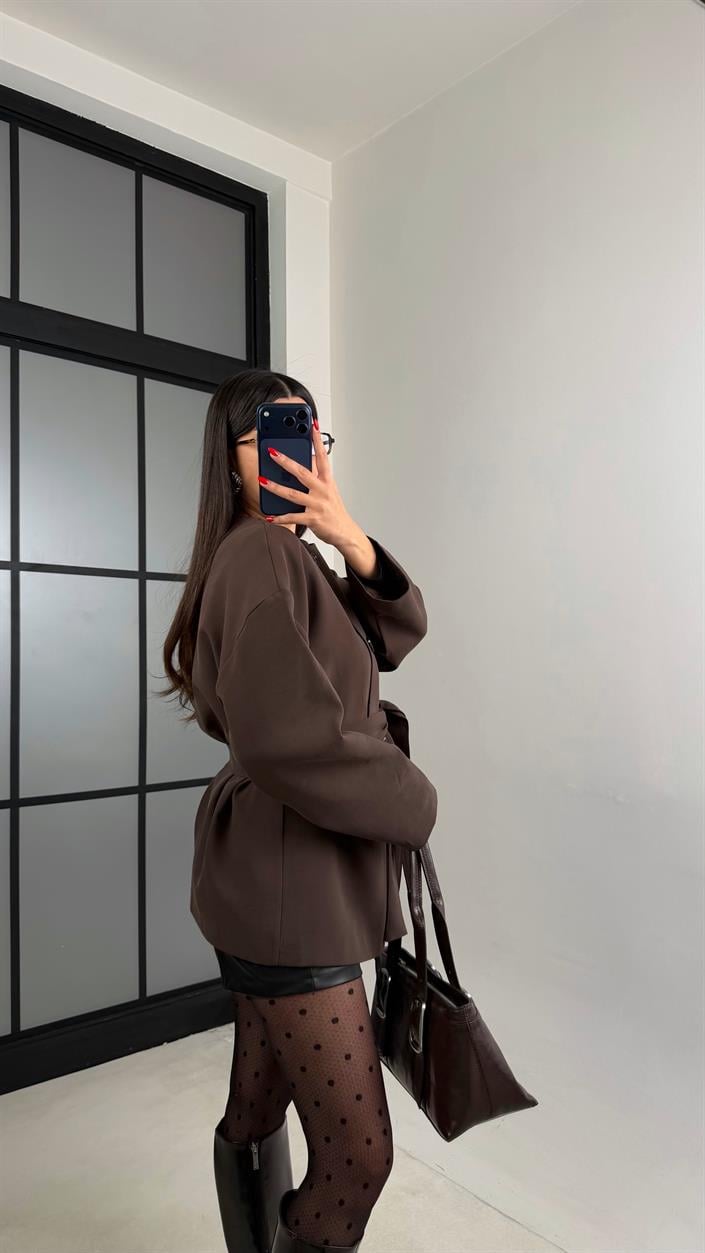 Acı Kahve Astarlı Kemerli Muadil Ceket GAUS-00990