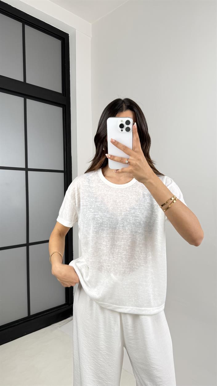 Beyaz Bisiklet Yaka MD Muadil Basic Tshirt Gaus00572