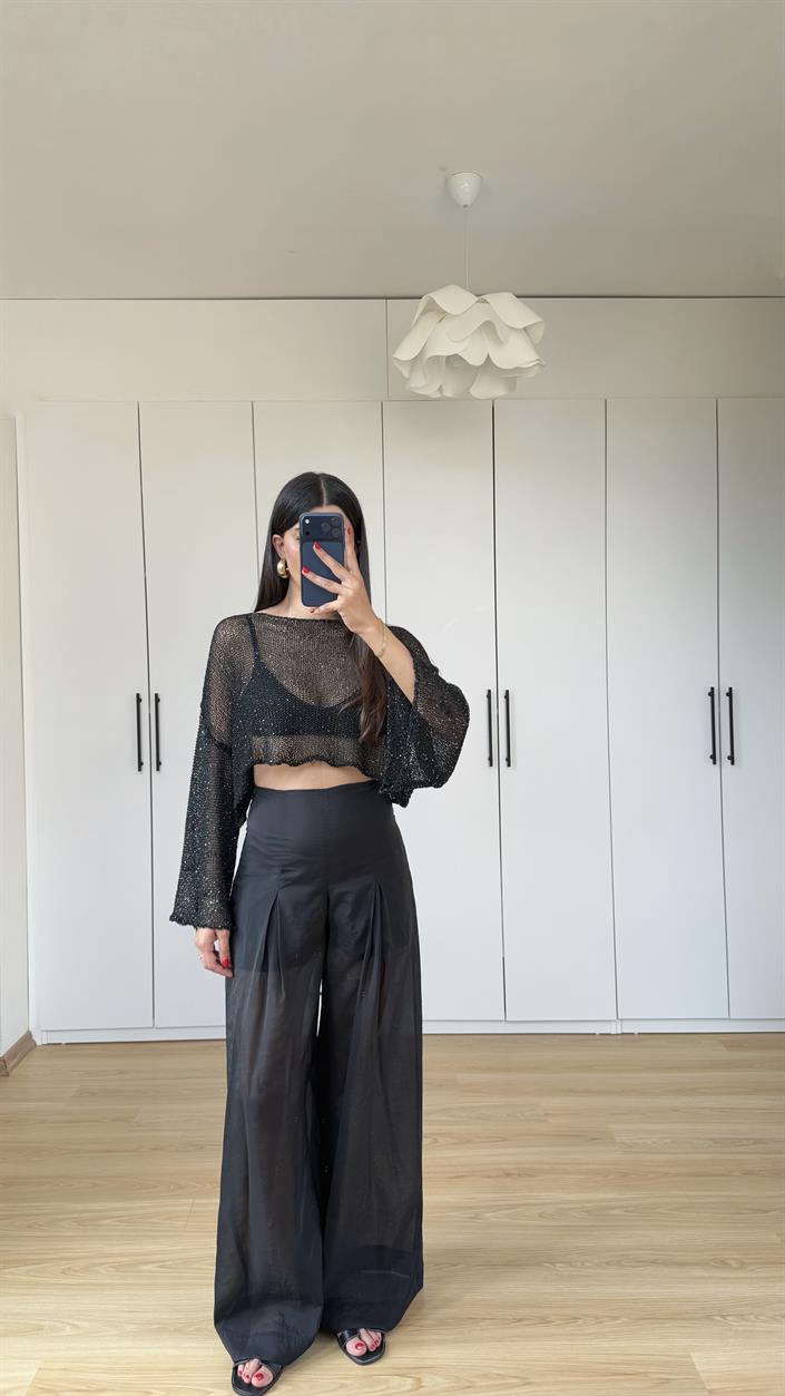 Siyah ZR Model Şortlu Transparan Pantolon GAUS-01594