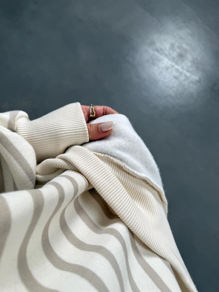 Felisya Vizon Çizgili Üç İplik Şardonlu Sweat