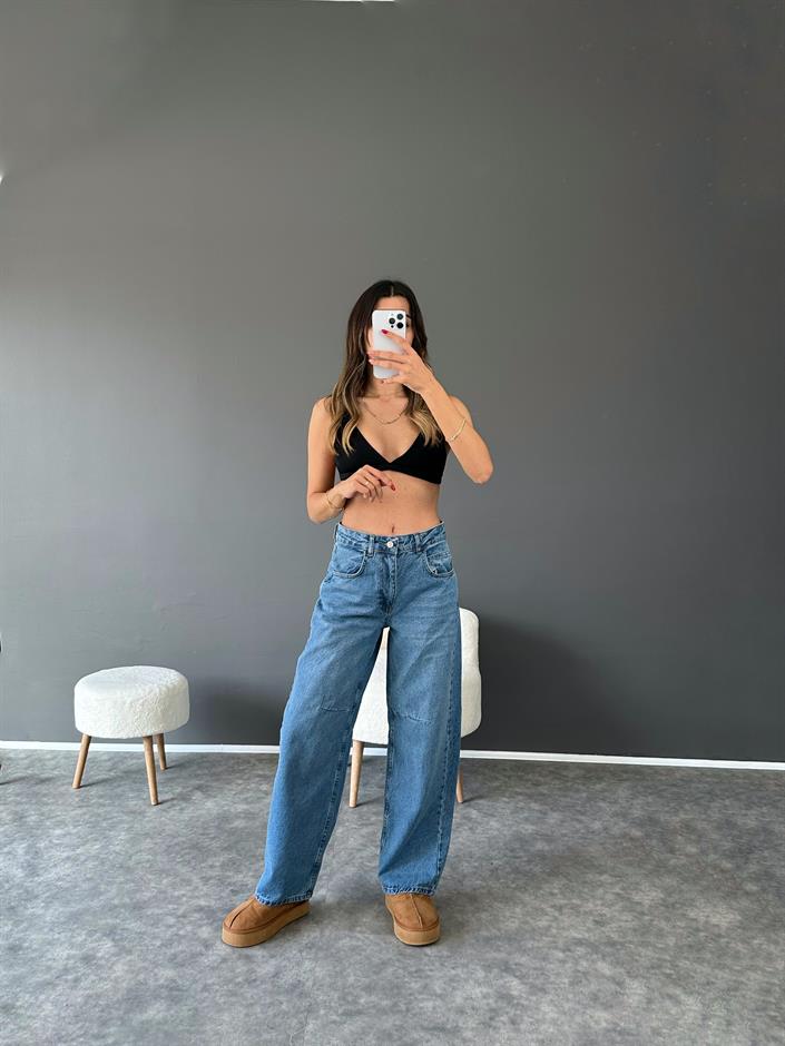 RY Dark Blue Pens Dikişli Bol Jean 