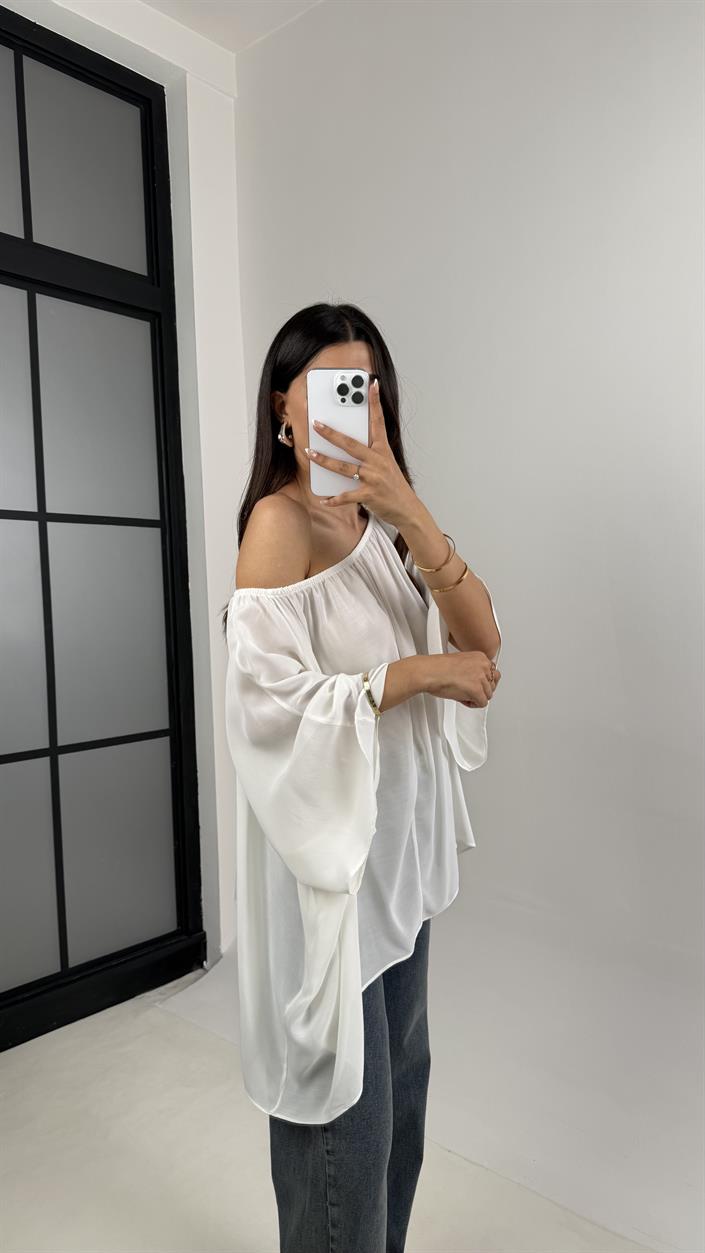 Beyaz Yarasa Kol Şifon Bluz Gaus00574