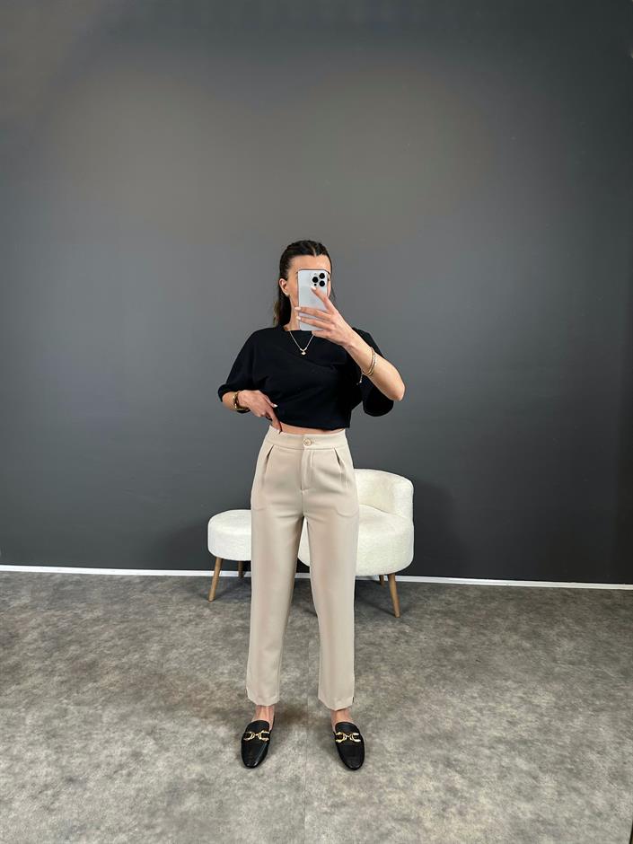 Taş Havuç Kesim Kemersiz Pantolon