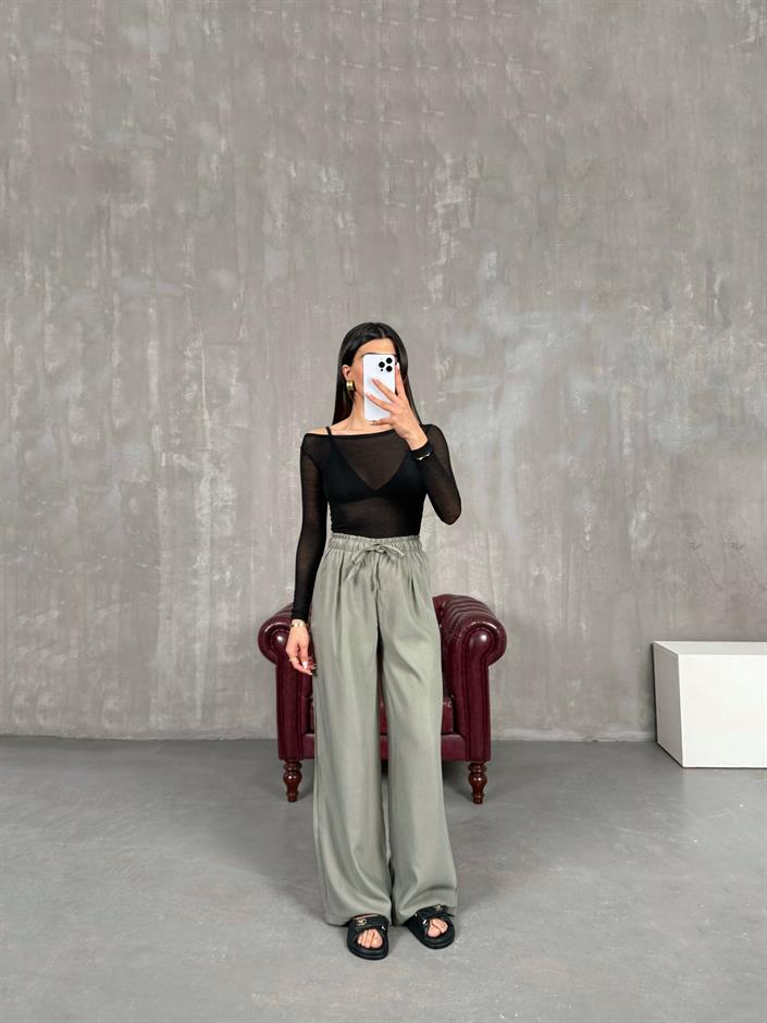 Haki Yüksek Bel İthal Kumaş Pantolon Gaus00271