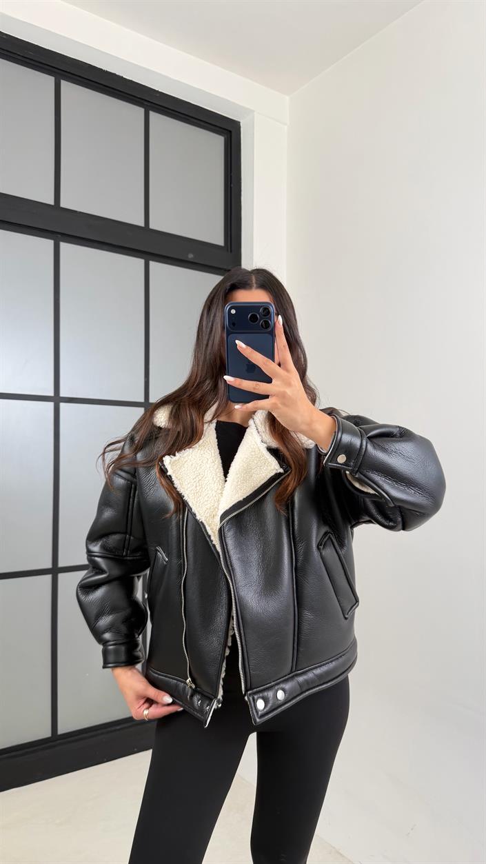 Beyaz İçi Peluşlu Deri Mont GAUS-00608