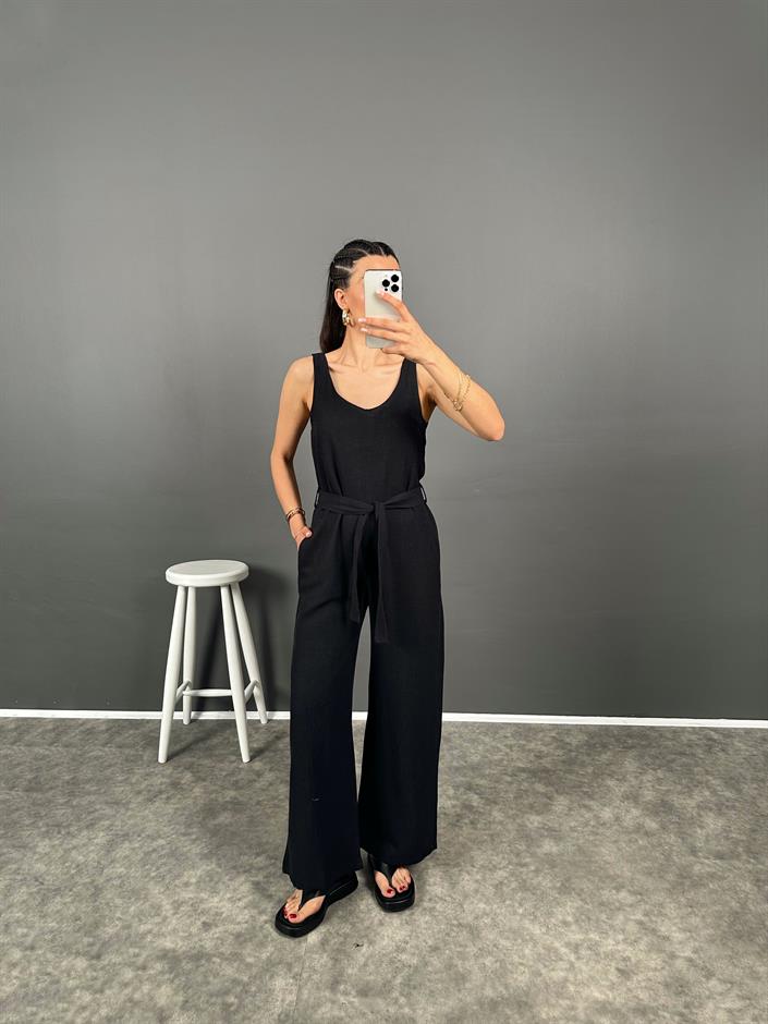 Korel Siyah Keten Kemerli Tulum