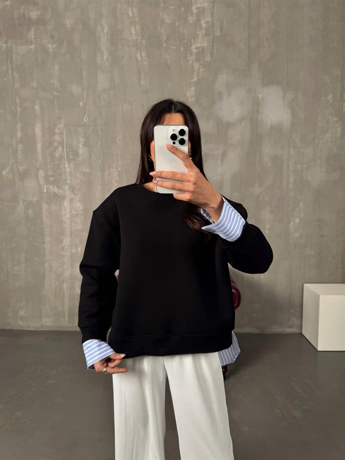 Jona Siyah Gömlek Detaylı Sweat