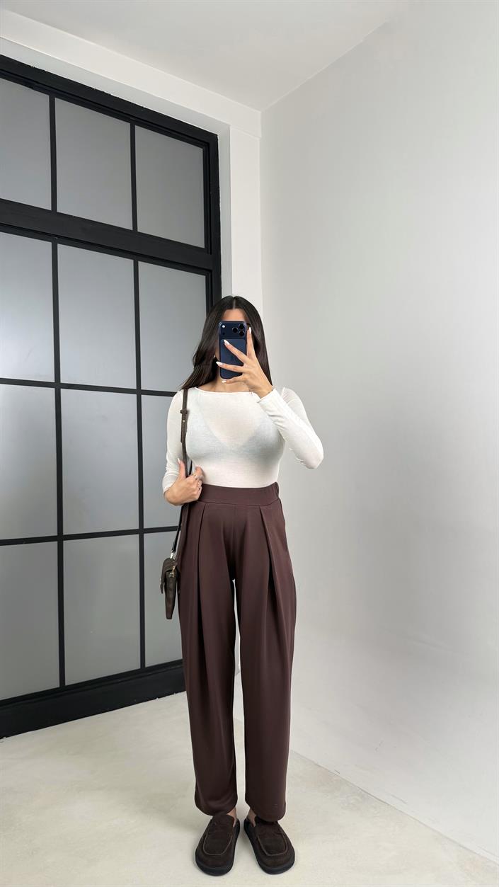 Kahve Beli Lastikli OYS Muadil Şalvar Modal Pantolon GAUS-00574