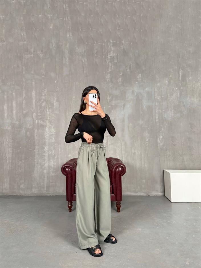 Haki Yüksek Bel İthal Kumaş Pantolon Gaus00271