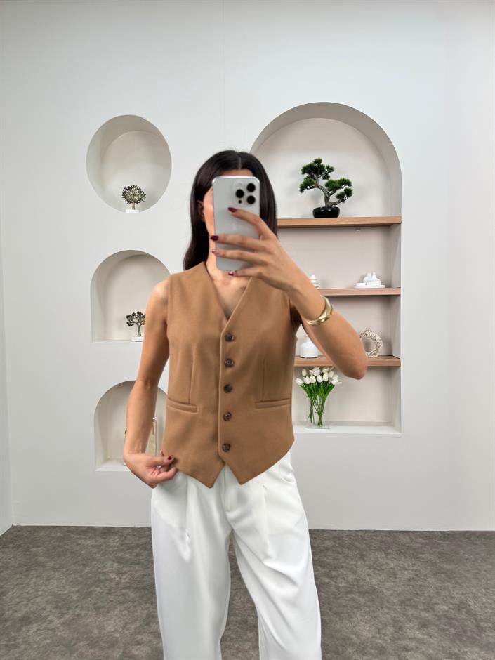 Velas Camel Kaşe Yelek