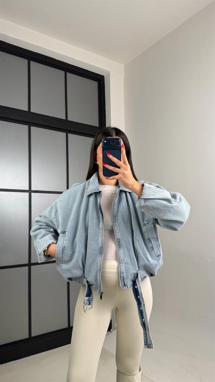 Mavi İçi Kürk Detaylı Bomber Denim Ceket GAUS-01051