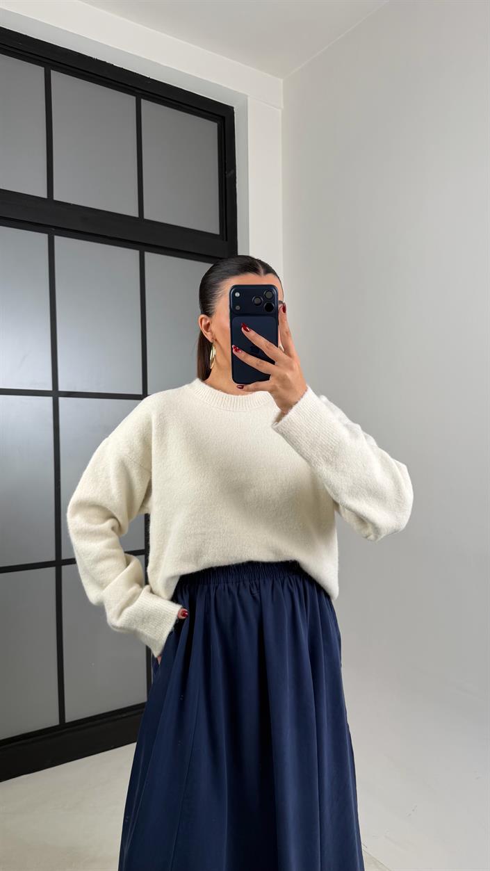 Lacivert Beli Lastikli Cepli Tencel Etek GAUS-00670