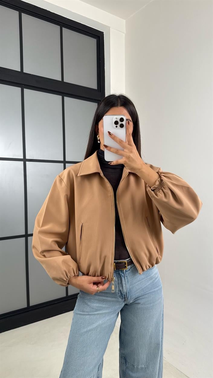 Camel Astarlı Cepli Duble Kumaş Bomber Ceket GAUS-00155
