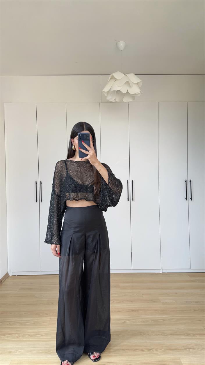 Siyah ZR Model Şortlu Transparan Pantolon GAUS-01594
