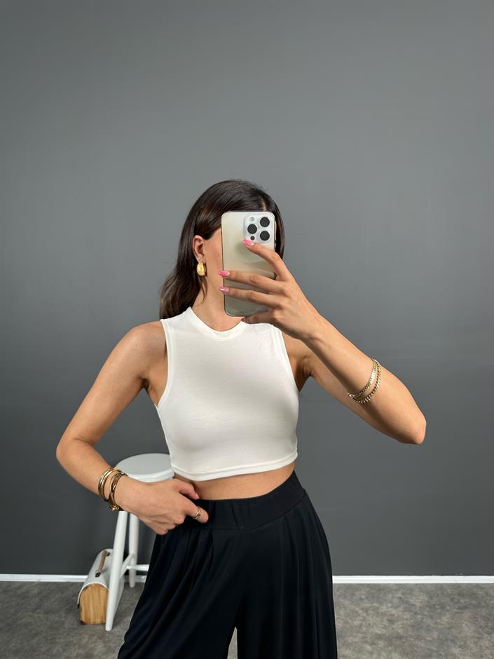 Lex Beyaz Sıfır Kol Crop
