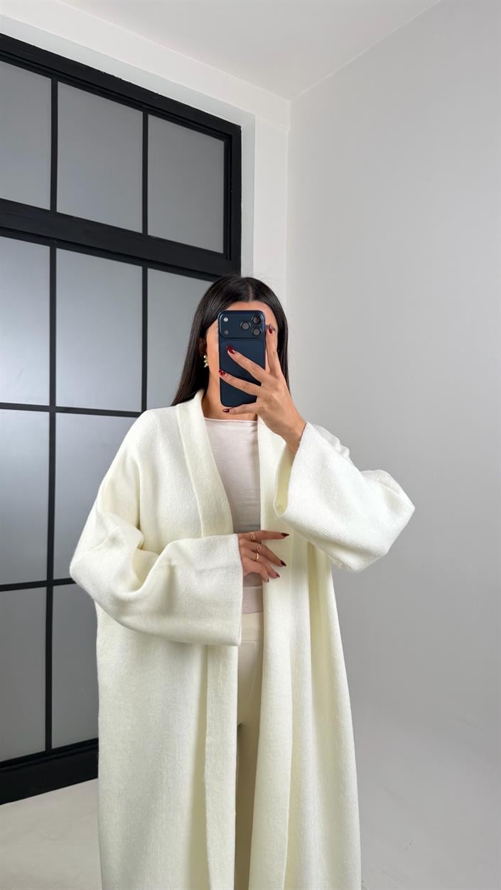 Ekru Oversize Maxi Boy Triko Hırka GAUS-00728