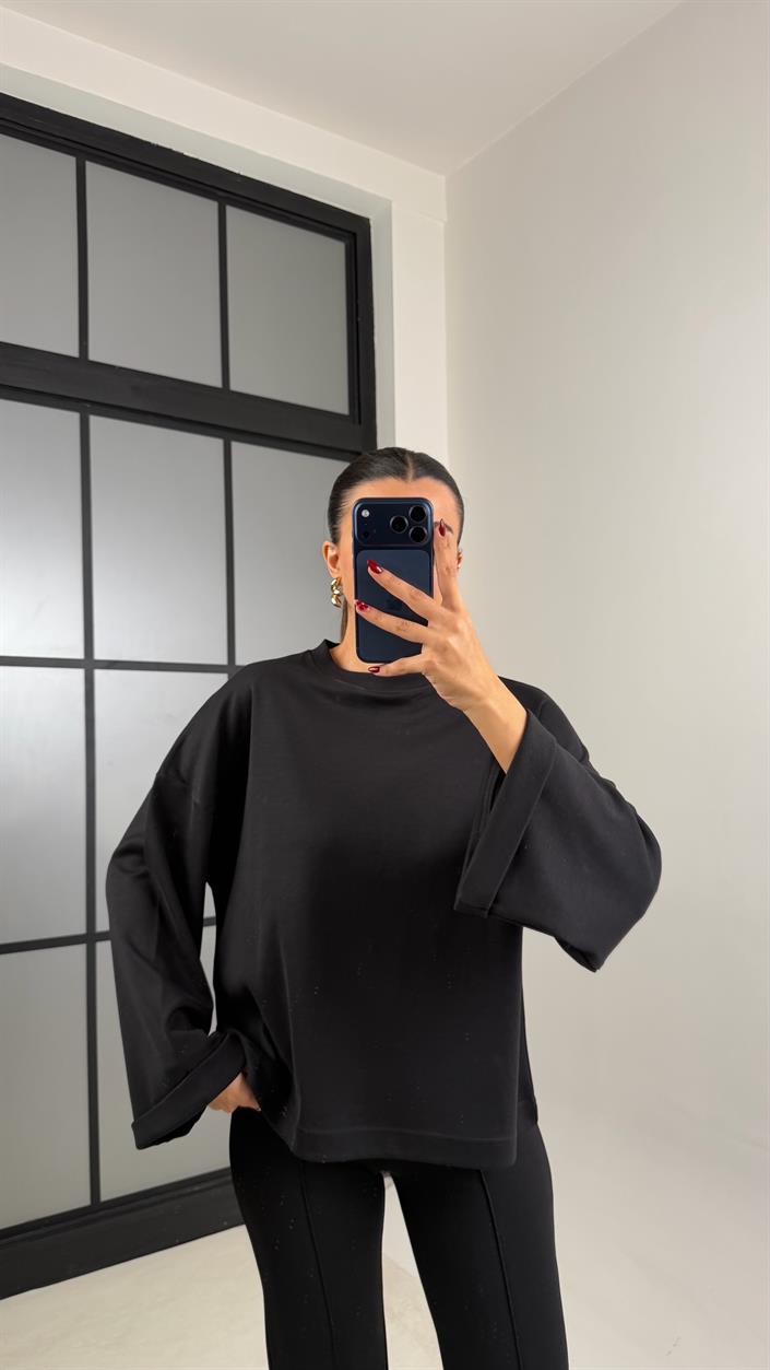 Siyah Duble Kol Basic Bluz GAUS-00639
