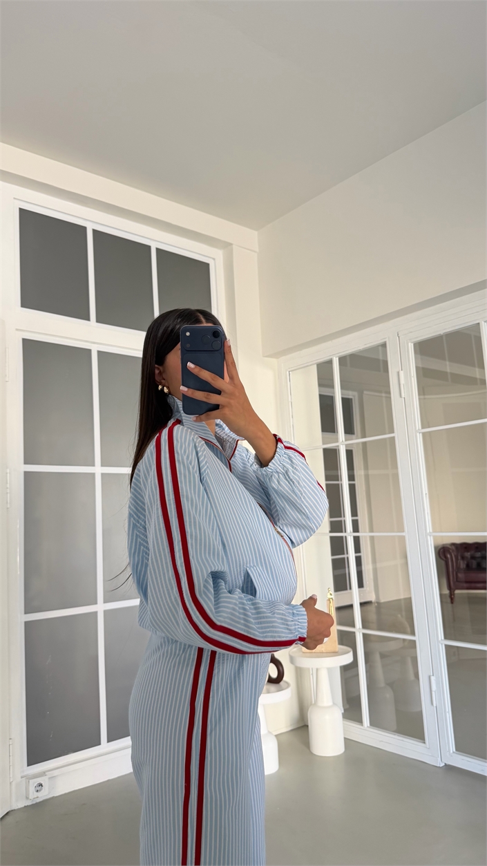 Mavi TWST Model Şerit Detaylı Hırka Beli Lastikli Eşofman Takım GAUS-02079