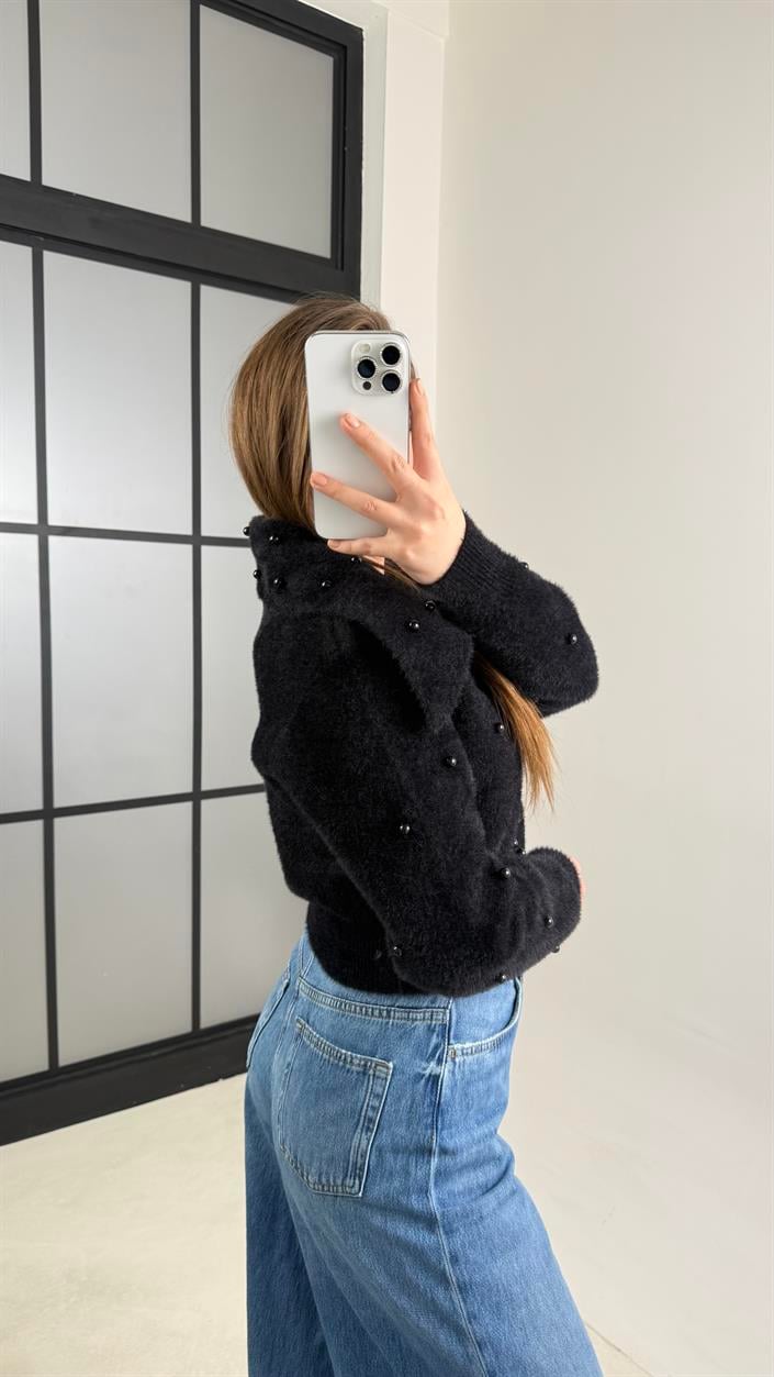 Siyah Boncuk İşlemeli Yakalı Hırka GAUS-00765