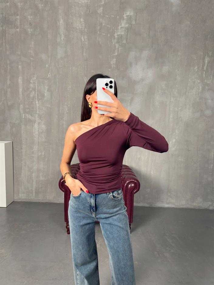 Scorp Bordo Drapeli Tek Kol Detaylı Bluz