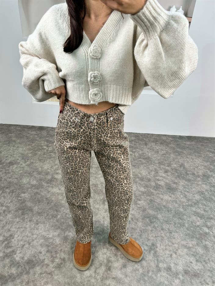 Erva Leopar Desenli Denim Pantolon
