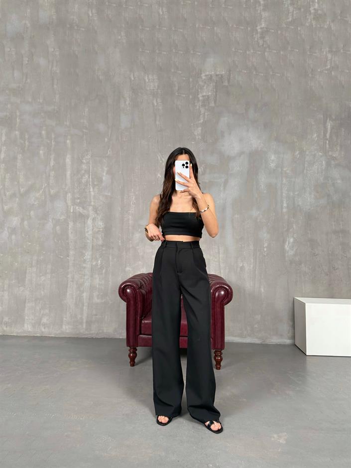 Siyah Palazzo Kumaş Pantolon Gaus00140