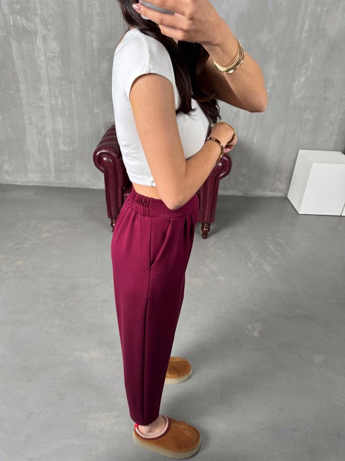 Weld Bordo Arkası Lastikli Cepli Harem Pantolon