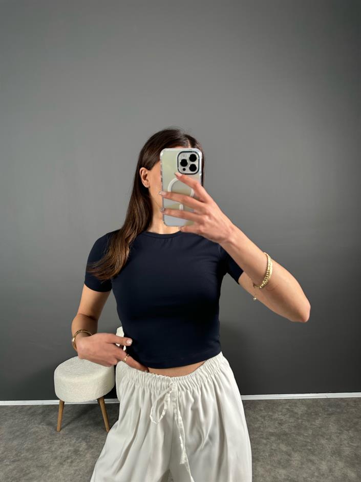 Lacivert Basic Crop Tshirt