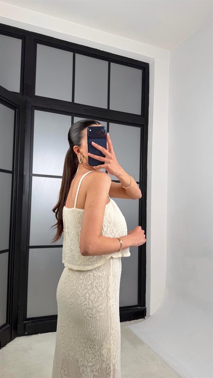Taş Askılı Nakışlı Beli Lastikli Triko Elbise GAUS-01398