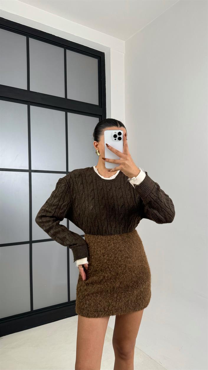 Kahve Keçeli Astarlı Etek GAUS-00222