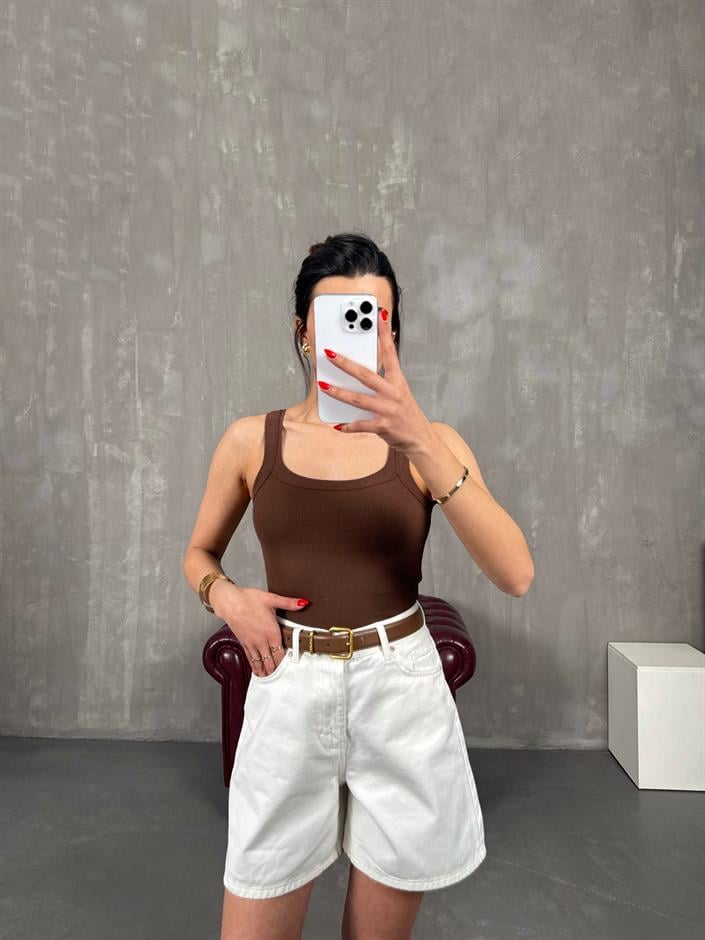 Kahve Askılı Crop Gaus00220