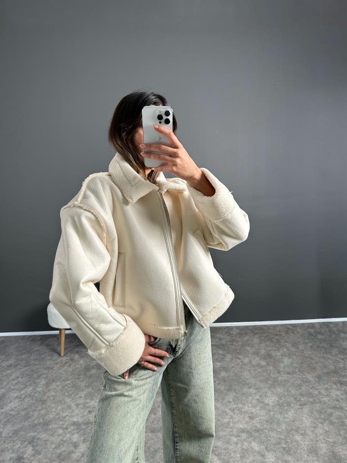 Lona Ekru İçi Kürklü Mont