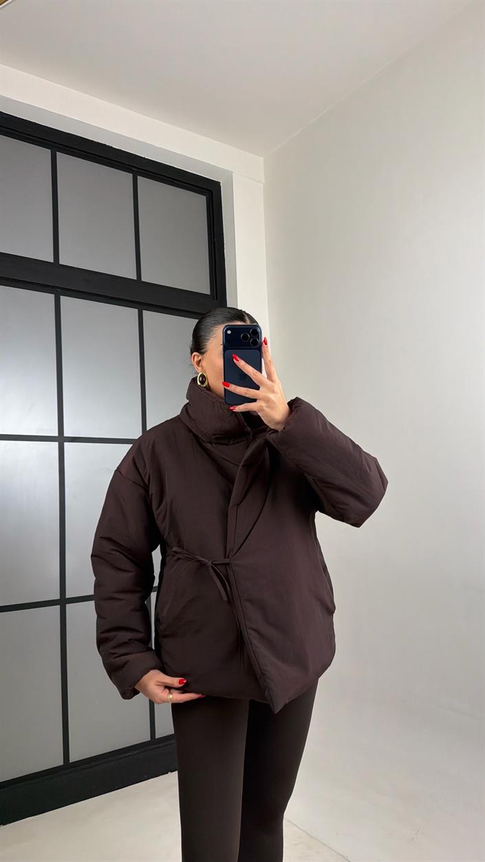 Acı Kahve Astarlı Bağlama Detaylı Şişme Mont GAUS-01011