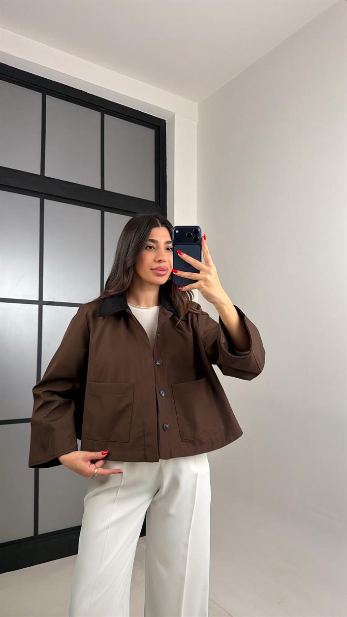 Kahve Düğmeli Astarlı Cepli Ceket GAUS-00913