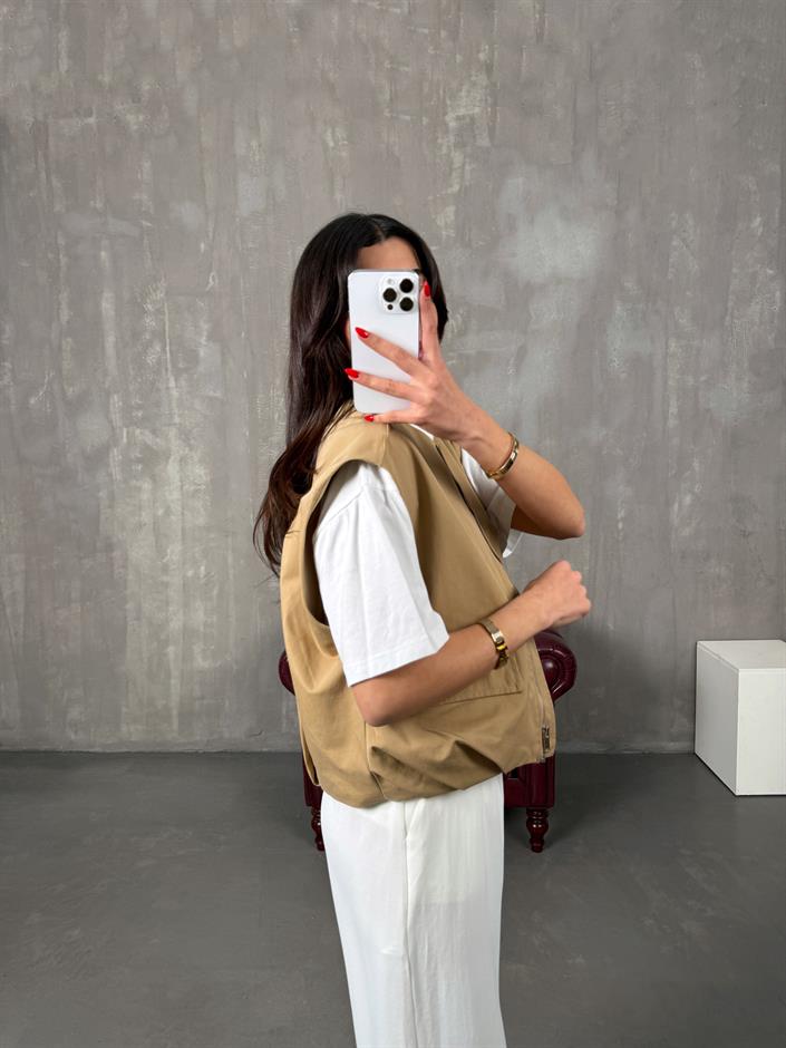 Nela Camel Astarlı Muadil Premium Yelek