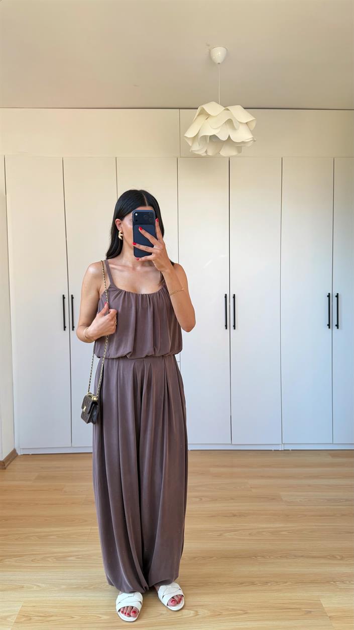 Kahve OYS Model Crop Üst Pantolon İkili Modal Kumaş Takım GAUS-01602