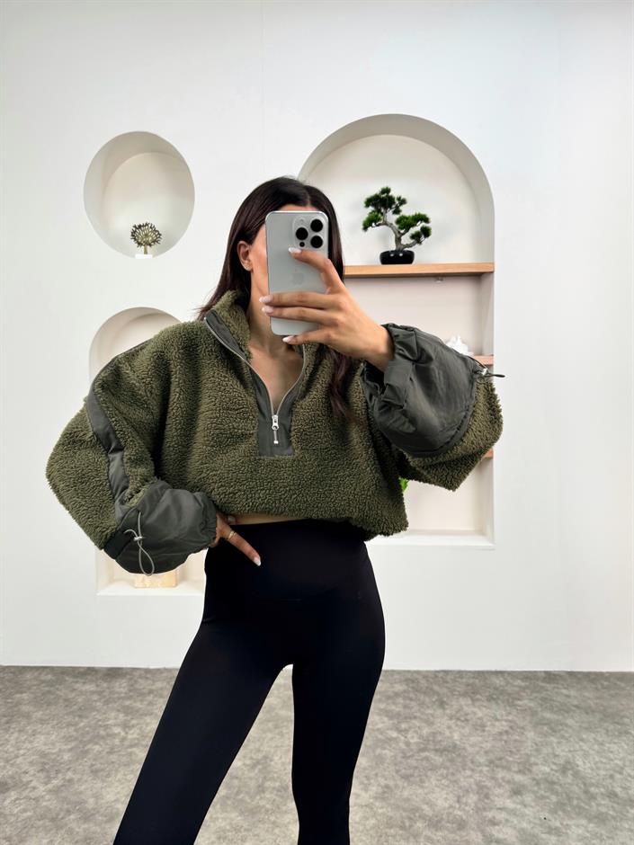 Wons Haki Peluş Sweatshirt