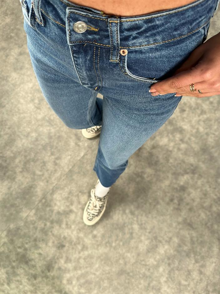 ZR Mavi Kesik Paça High Waist Jean