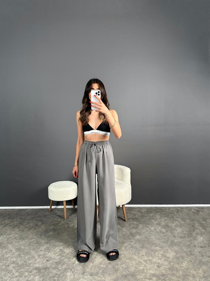Raisa Gri Basic Beli Lastikli Pantolon