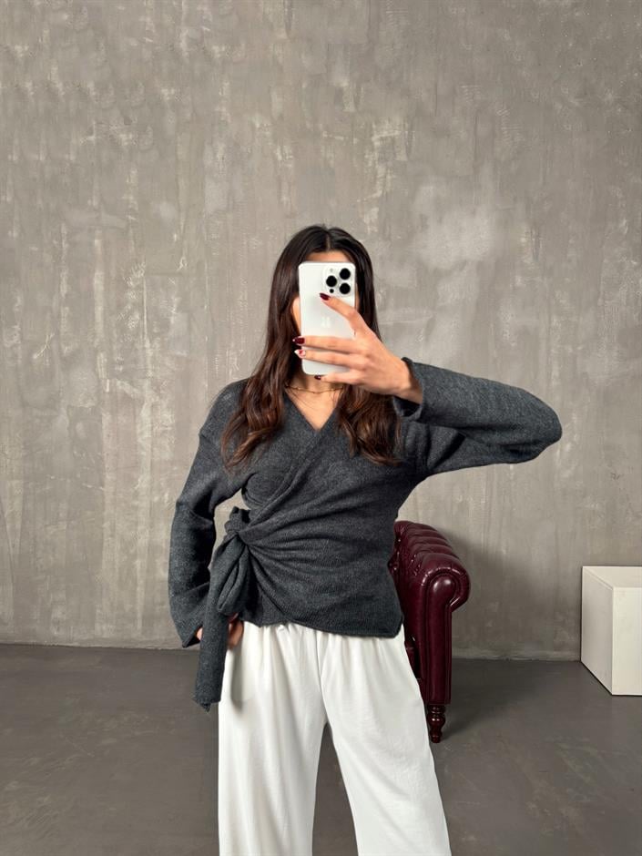 Zebby Antrasit Yandan Bağlamalı Hırka