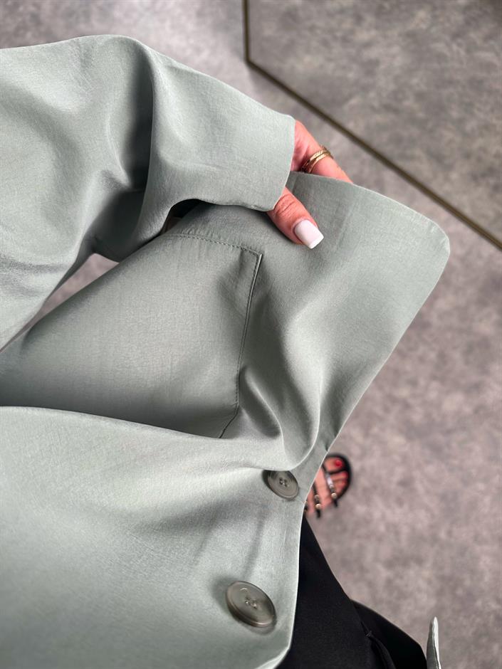 Muadil Yeşil Premium Keten Oversize Ceket 