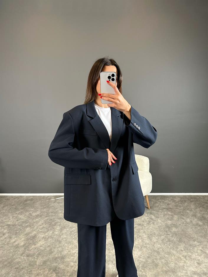 Pascal Lacivert Oversize Astarlı Blazer Ceket