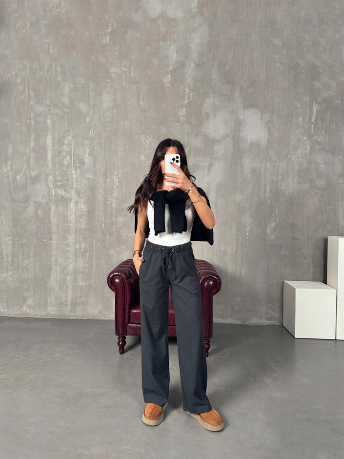 Foris Gri Beli Lastikli Cepli ZR Poliviskon Pantolon