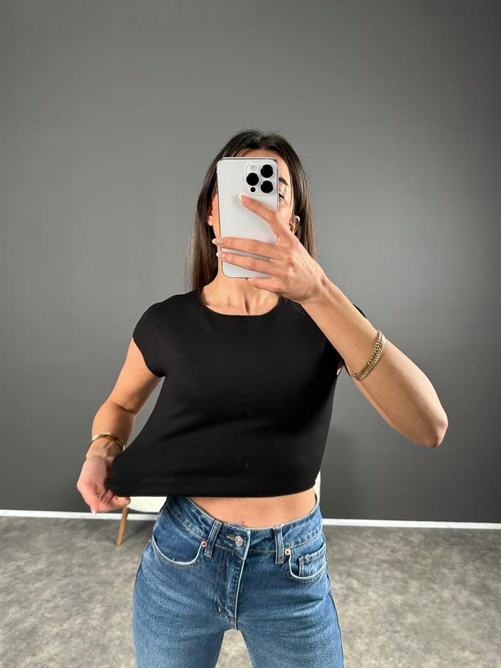 ZR Siyah Çelik Örme Crop Top