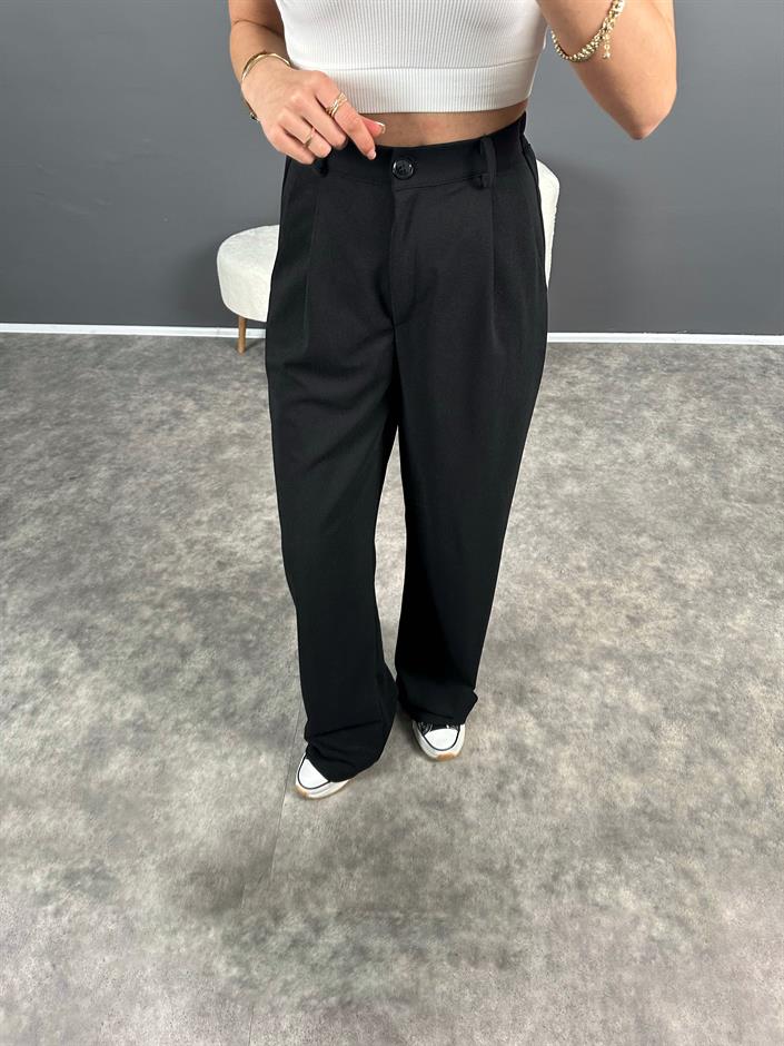 Bera Siyah Beli Lastikli Palazzo Pantolon 