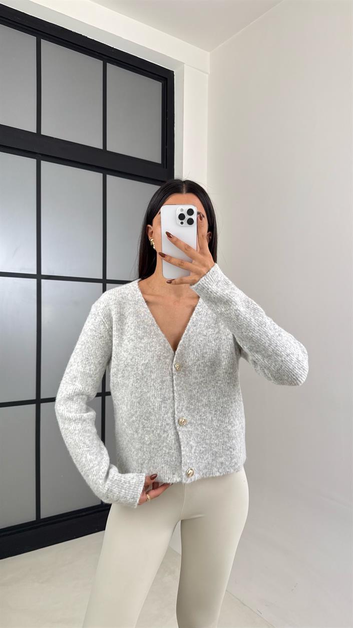 Gri Düğmeli Triko Hırka GAUS-00224